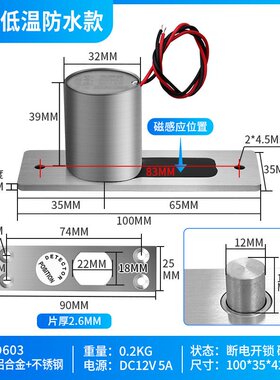 SM603防水迷你低温门禁电插锁12V24V暗装电磁锁玻璃木门锁