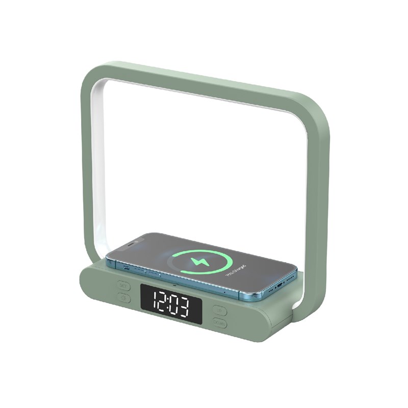 新款10W无线充台灯触摸三档w调光时间显示功能USB输出床头充电夜