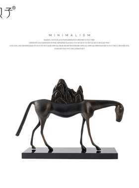 艺贝子黑色骏马新中式软t装摆件酒店样板间轻奢玄关博古架装饰品