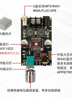 ZK-1001B 单声道100W蓝牙音频功放板模块带TWS对箱功能WTPA3116