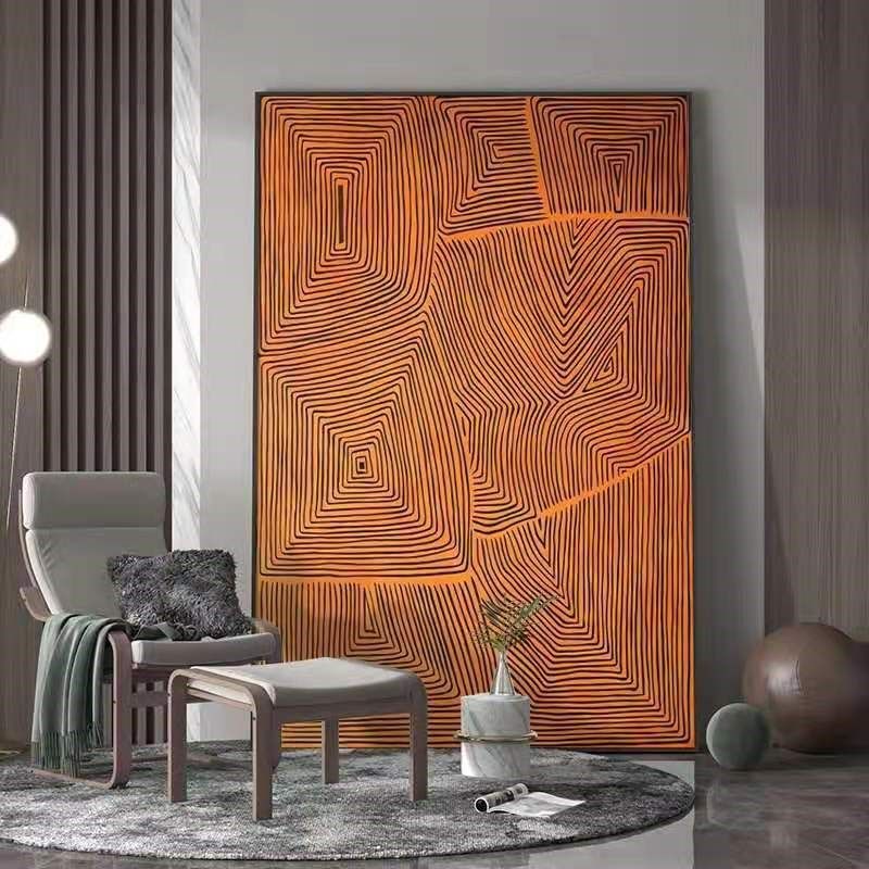 现代轻奢高级挂画橙色抽象艺术线条客厅J玄关落地沙发背景墙装饰,家居饰品,现代装饰画,淘宝优惠券,粉丝福利购,淘宝优惠卷