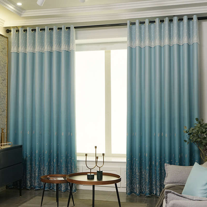 窗帘布遮光新款绣l花网红大气客厅卧室儿童房简约现代布纱一体双