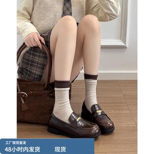 百搭单鞋 女英伦复古圆头小皮鞋 真皮学院风厚底擦色乐福鞋 牛皮版