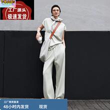 欧货高级感运动休闲套装女夏季显瘦时尚炸街减龄短袖阔腿裤两件套