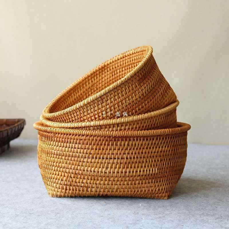 藤编收纳筐家用纯手工竹编制品簸箕制品越南篮水果筐子筛子竹