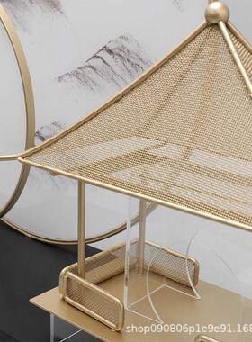 新中式创意山水金属亚克力圆环房B子大摆件样板房展厅酒店大堂摆