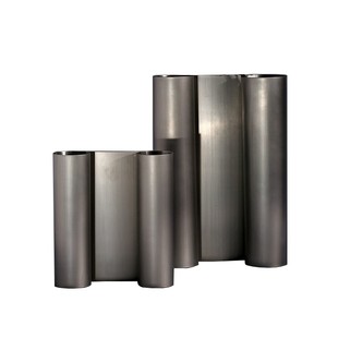 现代家居金属拉丝褐灰色曲面横向长方形I花器新中式花瓶摆件样板