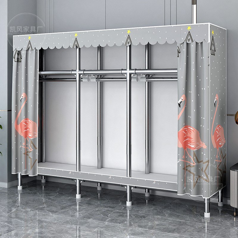 简易衣柜家用衣柜简易组装v衣柜加粗厚钢架小户型结实耐用临时衣
