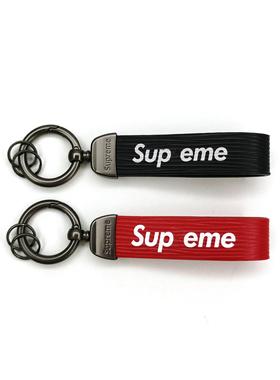 Sup eme Block Keychain Leather皮质Logo汽车钥匙扣潮流挂件挂饰
