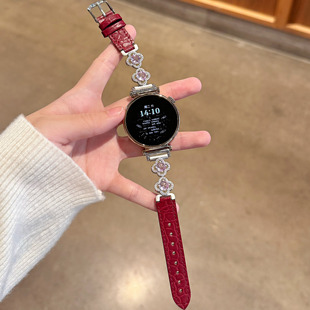 适用华为GT6手表表带watch 鳄鱼纹拼接四叶草锆石为GT4表带运动GT3高级感真皮gt2pro智能41mm腕带女 GT5新年款