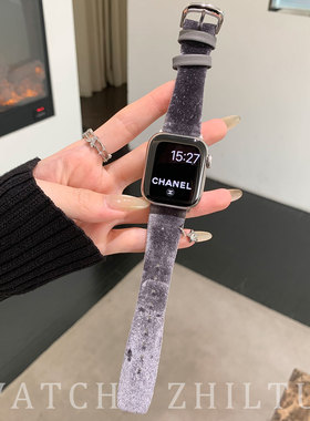 秋冬毛绒新款适用iwatch11手表表带苹果s11手表带细闪满天星applewatch10智能98765新年款se女款s10腕带ultra