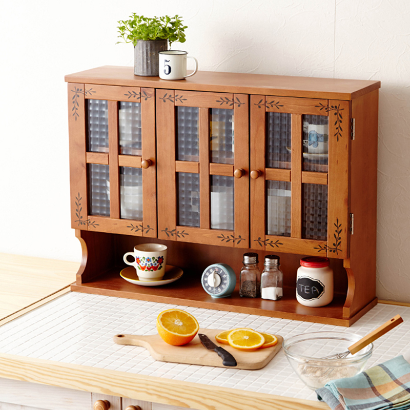 久木子日式碗柜厨房储物柜餐边柜油瓶调料盒收纳柜实木餐桌整理柜