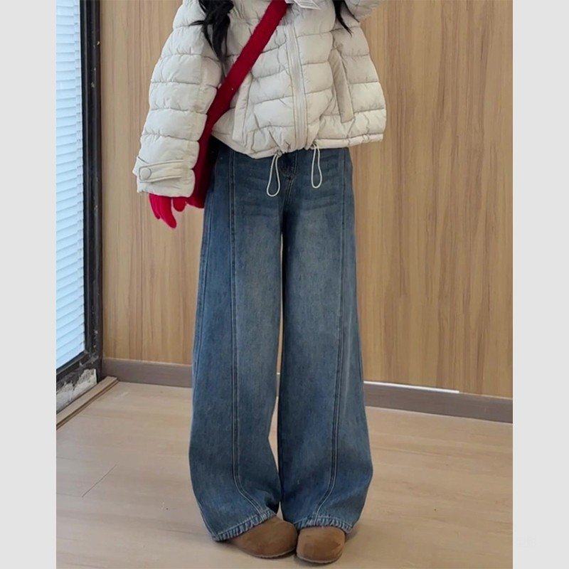 秋冬季新款女士时尚复古加绒弯刀休闲牛仔裤宽松显瘦阔腿直筒裤女,女装/女士精品,大码裤装,淘宝优惠券,粉丝福利购,淘宝优惠卷