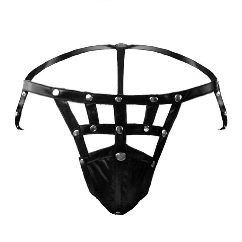 性感男士男式纯色内衣内裤透视仿皮绑带扣丁字裤T裤低腰激情镂空,女士内衣/男士内衣/家居服,男丁字裤,淘宝优惠券,粉丝福利购,淘宝优惠卷