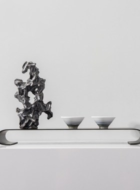 新中式太湖石托盘组合摆件高x端样板间茶几桌书房茶室抽象软装饰