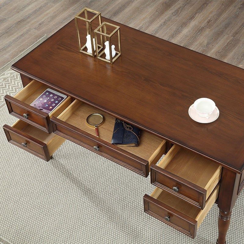 美式乡村实木书桌 书房简约家用办公桌 高档写字T桌欧式家具写字