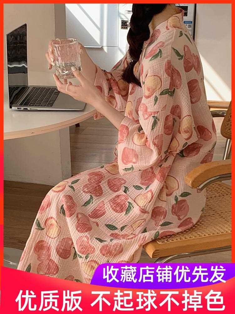 睡袍春秋款女纯棉纱布蜜桃夏季浴袍日式和服浴衣女款睡裙夏款睡衣