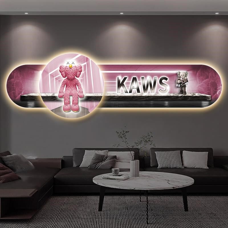 轻奢暴力熊客厅装饰画现代高级感z沙发背景墙挂画kaws创意LED灯画