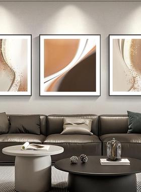 橙色现代简约客厅装饰画抽象线条三联挂画K轻奢高级感软装卧室壁