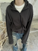 4D华夫格翻领连帽褶皱下摆拉链卫衣 Waffle SHIIN