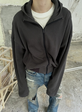 SHIIN '4D-Waffle' 4D华夫格翻领连帽褶皱下摆拉链卫衣