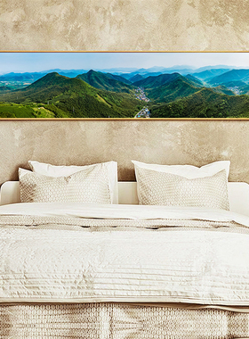 898横幅客厅背景墙青山绿水壁画清新卧室床O头装饰画背靠山水挂画