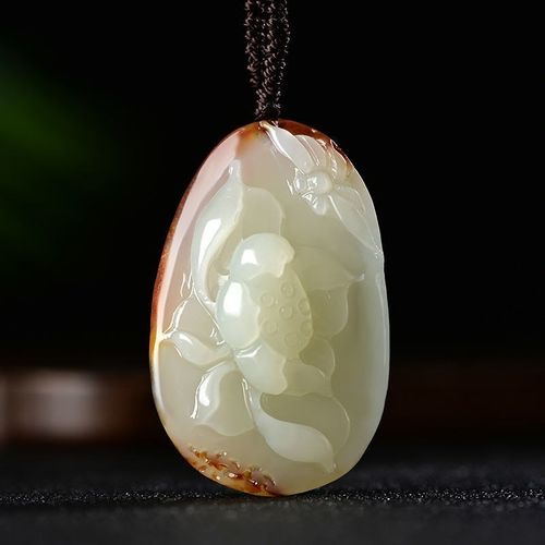 新疆和田籽玉荷花吊坠羊s脂玉白玉籽料原石莲花挂件真玉石女款项