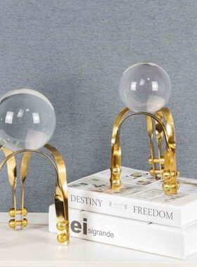 轻奢现代金属支架透明水晶v球摆件家居客厅办公室玄关软装饰工艺
