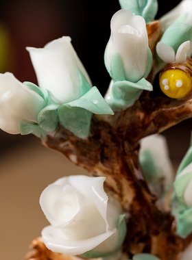 姹紫嫣红手工陶h瓷精美瓷花小摆件客厅鱼缸内饰造景沉底沉水装饰