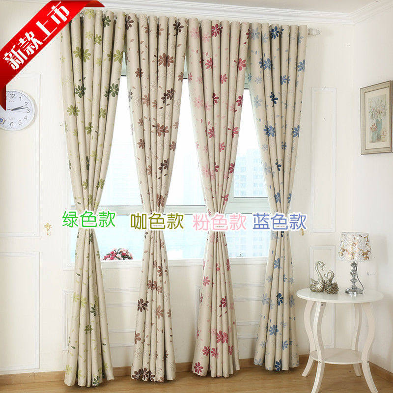 厂家销售田园加厚全遮光落地成品窗帘卧室客厅遮阳布七叶花窗帘布
