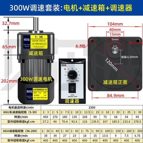 小型调速电机220V可调变速90w120w180w200W齿轮减速电机交流马达