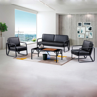 小型办公沙发商务接待现代简约会客三人位办公室沙发茶几组合套装