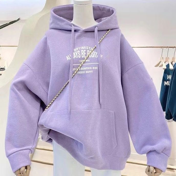 加绒加厚卫衣女2025新款爆款小个子春秋宽松圆领无帽长袖上衣套头