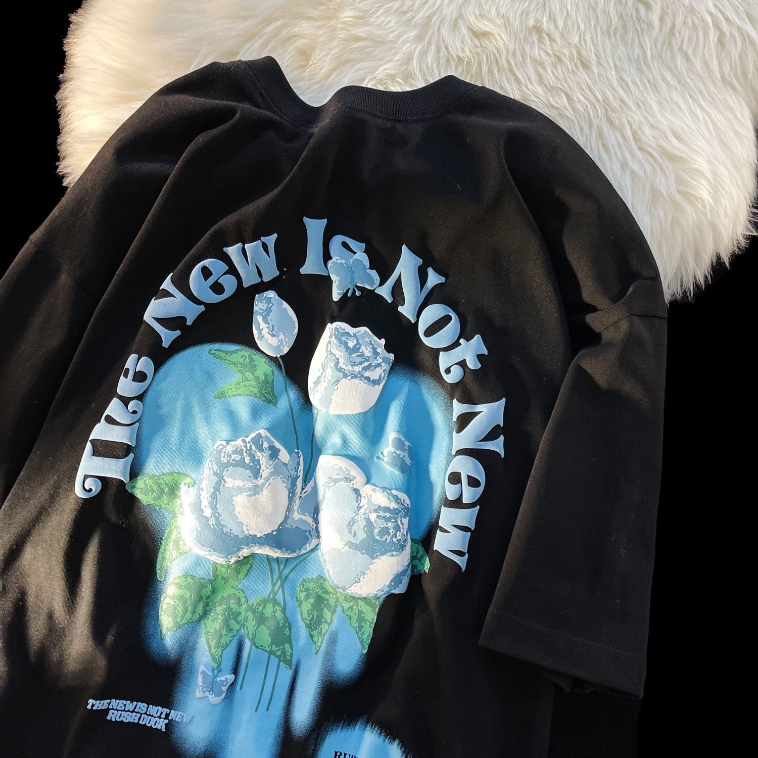 玫瑰花T恤男女oversize夏季短袖上衣小众设计感潮ins宽松纯棉体恤,女装/女士精品,T恤,淘宝优惠券,粉丝福利购,淘宝优惠卷