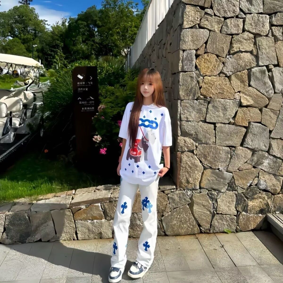 美式复古小马印花时尚时尚感潮流宽松百搭白色短袖T恤女上衣ins风