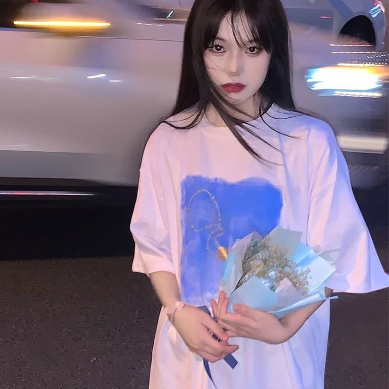 正肩圆领简约短袖印花T恤女2026夏季新款韩版宽松显瘦休闲上衣潮,女装/女士精品,T恤,淘宝优惠券,粉丝福利购,淘宝优惠卷