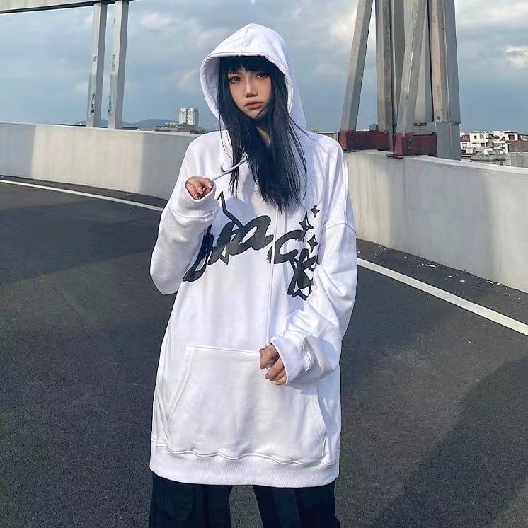 国潮美式oversize复古上衣设计感小众秋季连帽外套学生长袖卫衣女