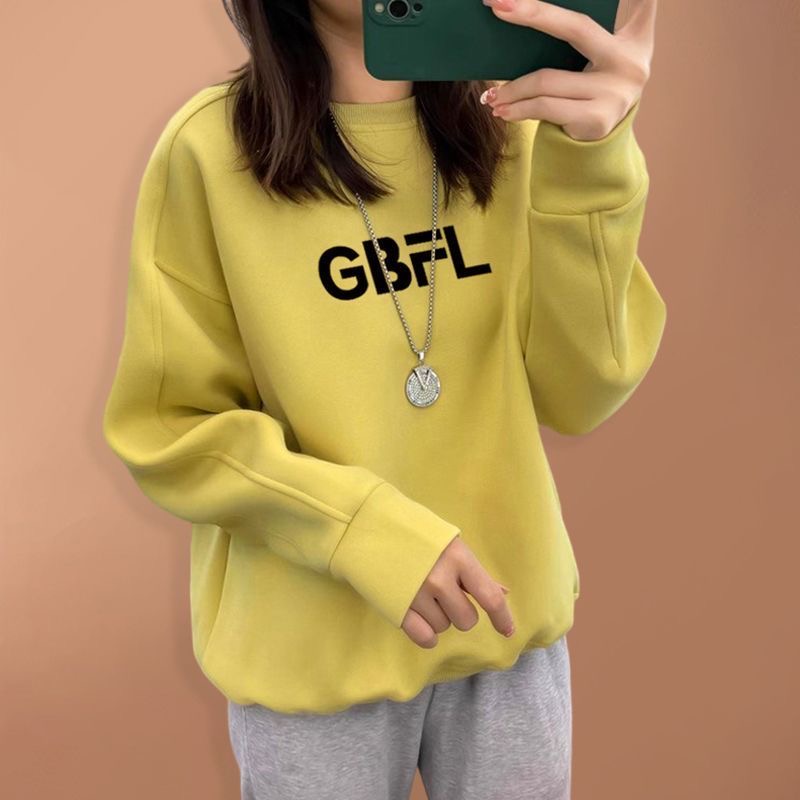 秋冬新款高档卫衣女宽松慵懒风加绒加厚圆领上衣女废土风冬款