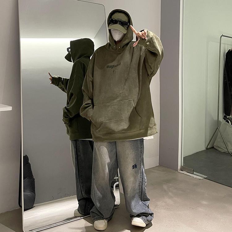 秋季重磅厚实宽松连帽百搭2025套头复古潮牌外套情侣卫衣套装单件