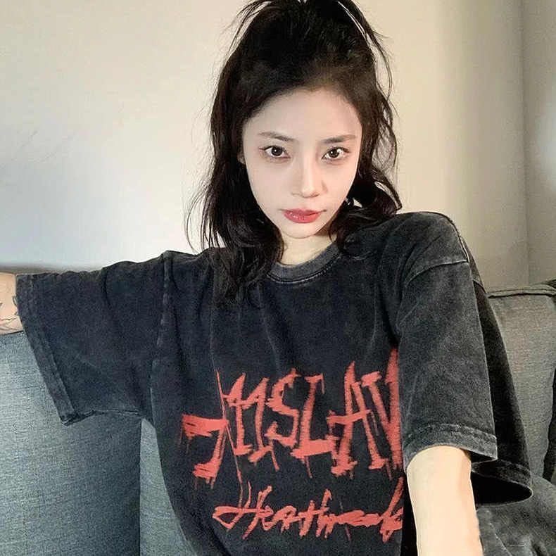 百搭短袖夏季国潮美式复古字母水洗短袖T恤宽松小众街头纯棉ins,女装/女士精品,T恤,淘宝优惠券,粉丝福利购,淘宝优惠卷