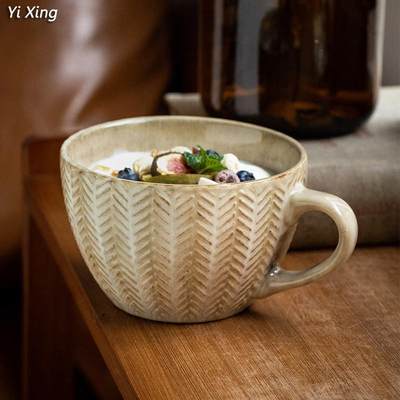 燕麦早餐杯子高颜值复古陶瓷马克杯大容量水杯耐高温牛奶杯麦片碗