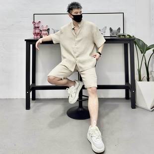 垂感宽松衬衣休闲短裤 男士 新中式 轻熟风肌理纹套装 两件 高级感夏季