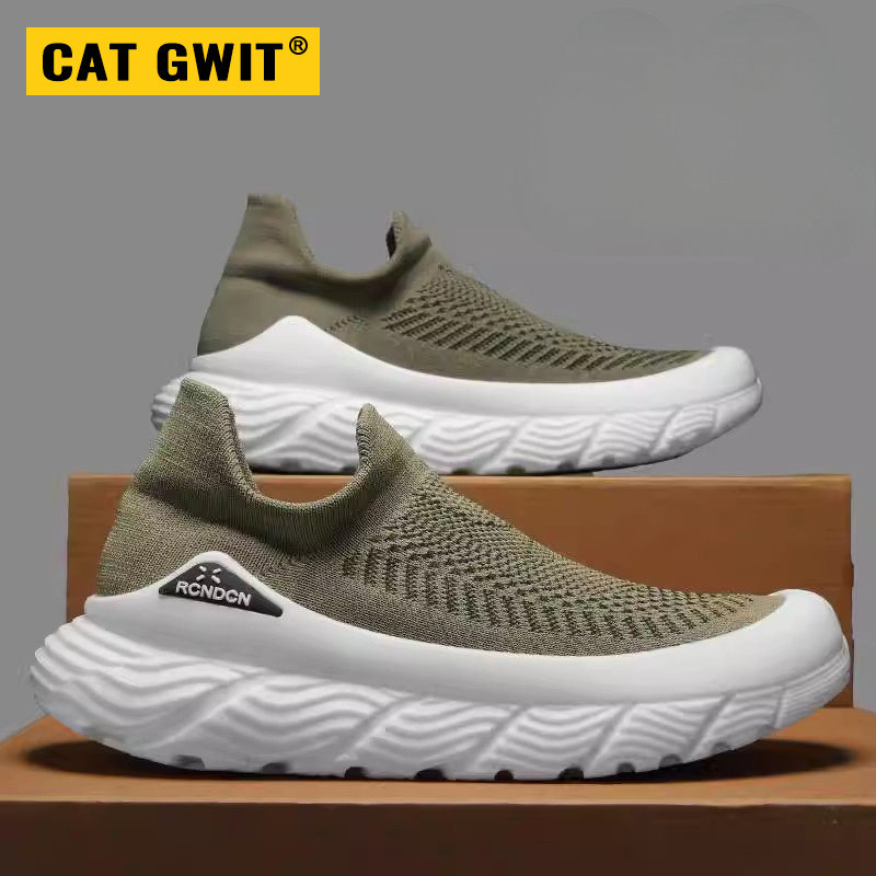 CAT GWIT男鞋夏季透气网面懒人一脚蹬软底飞织袜子鞋男厚底轻便运