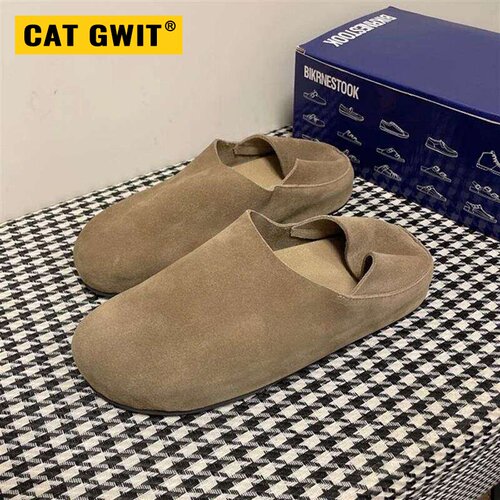 CAT GWIT老钱风勃肯鞋男鞋夏季一脚蹬真皮防水软底两穿穆勒拖鞋男