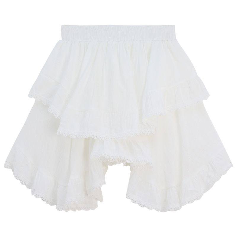 春季小清新拼接蕾丝白色半身裙女2025新款洋气高腰不规则蛋糕短裙,女装/女士精品,大码半身裙,淘宝优惠券,粉丝福利购,淘宝优惠卷