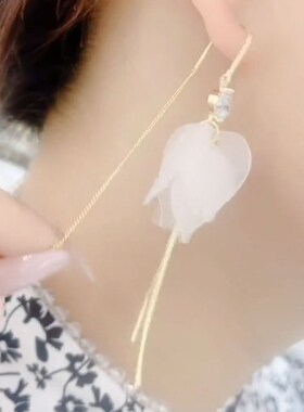 新品白色花朵防过敏银针防丢耳线长款时尚百搭M个性2021新款潮大