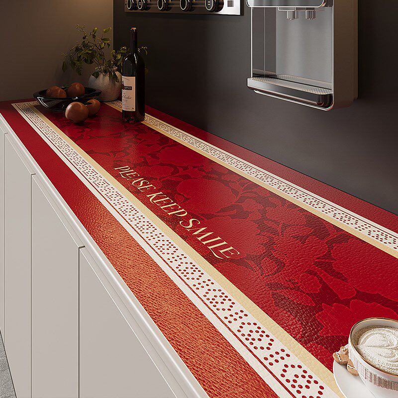 极速红色新年边柜垫o防水防油喜庆电视机柜垫防滑耐脏免洗可擦保