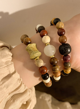 极速国风禅意木质串珠手錬女新中式盘玩多宝手串闺T蜜二人款手饰