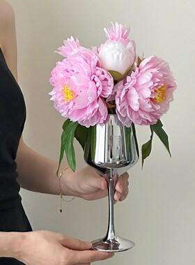 极速芍药牡丹仿真花摆o设插花假花花束玻璃花瓶客厅装饰摆件餐桌
