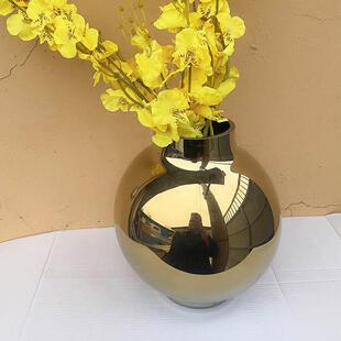 极速玻璃电镀金色圆球陶瓷花瓶圆形样板房婚庆P装饰花插随手礼教